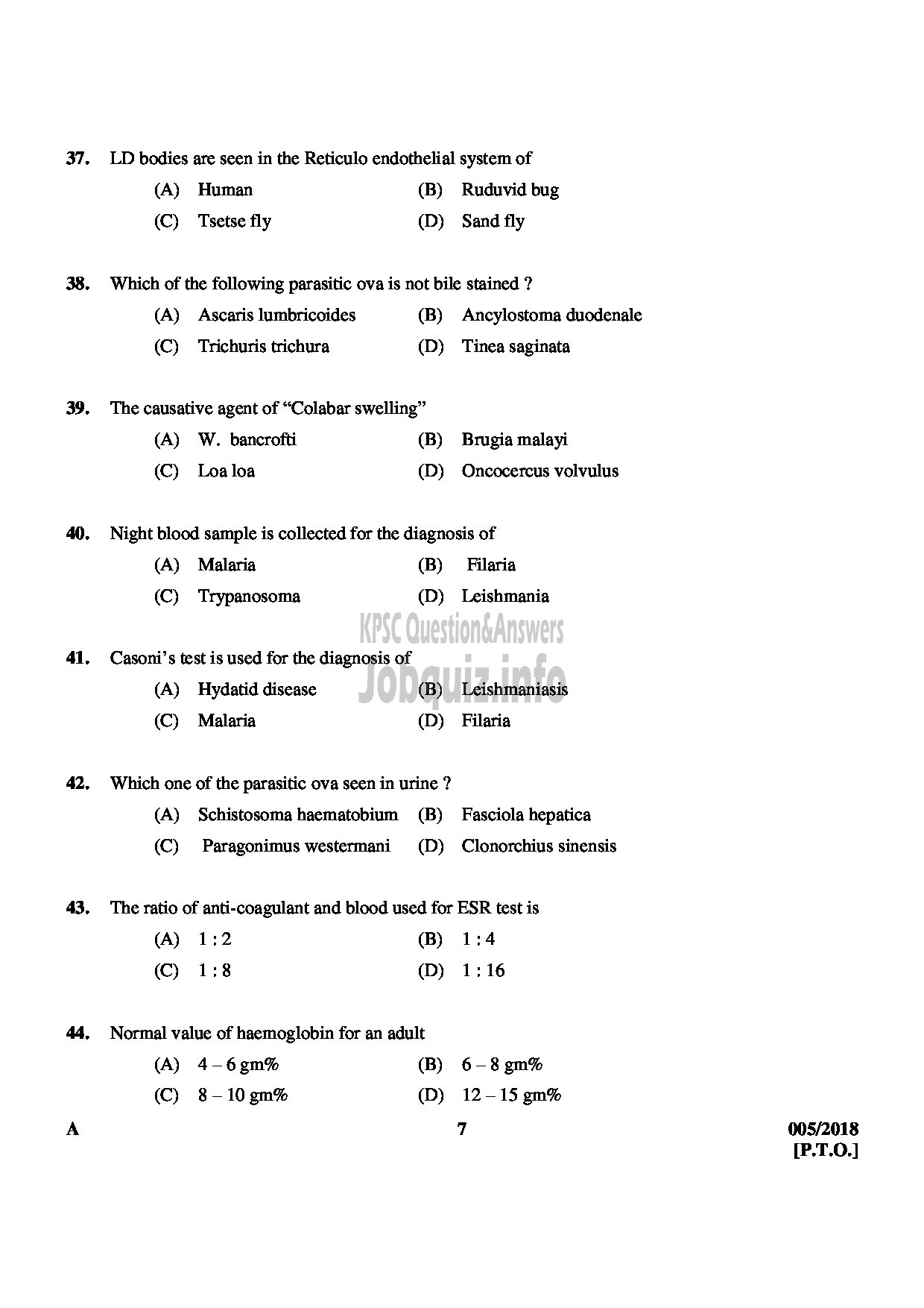 Kerala PSC Question Paper - LABORATORY TECHNICIAN GRADE II SR FROM SC/ST MEDICAL EDUCATION-7