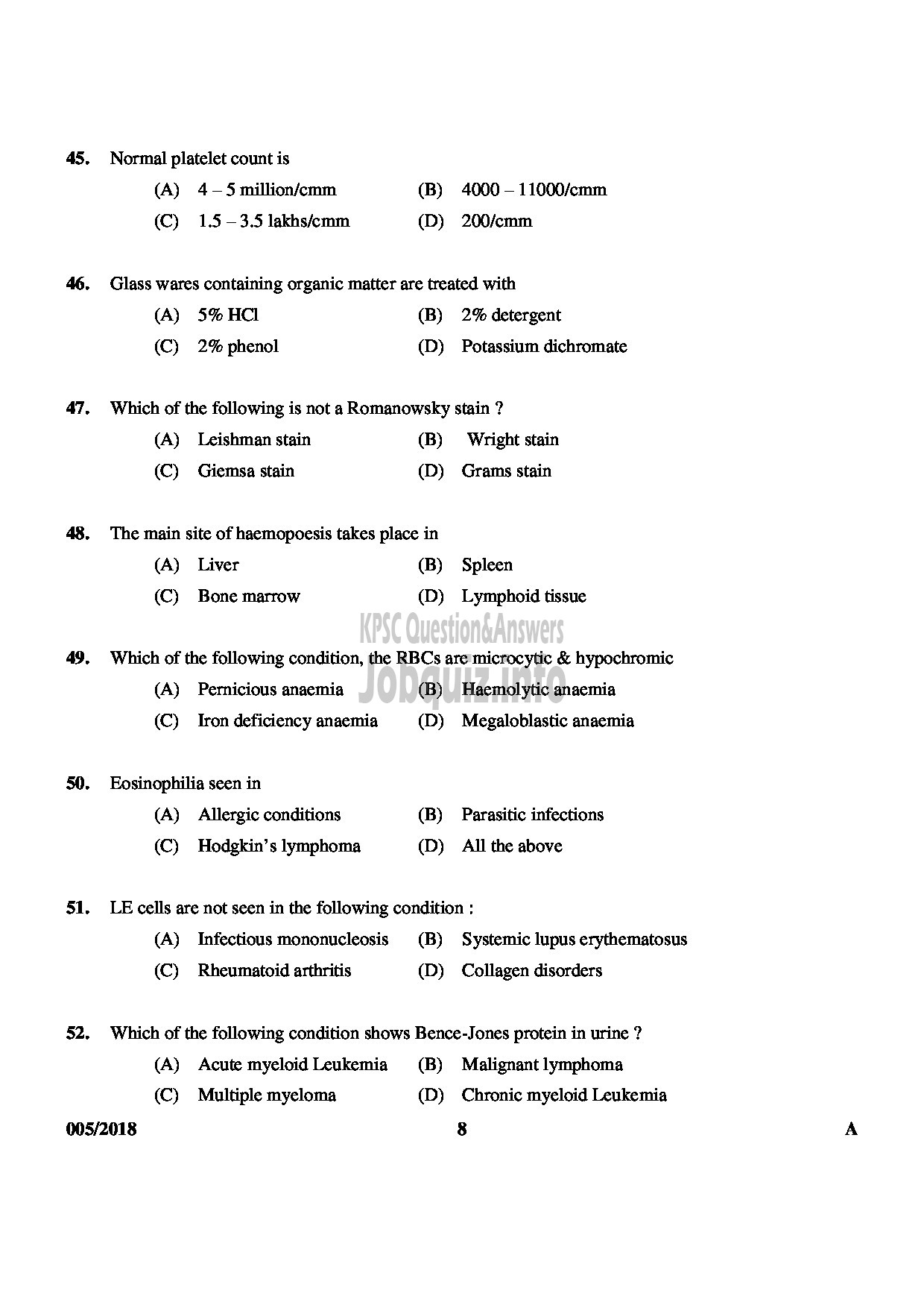 Kerala PSC Question Paper - LABORATORY TECHNICIAN GRADE II SR FROM SC/ST MEDICAL EDUCATION-8