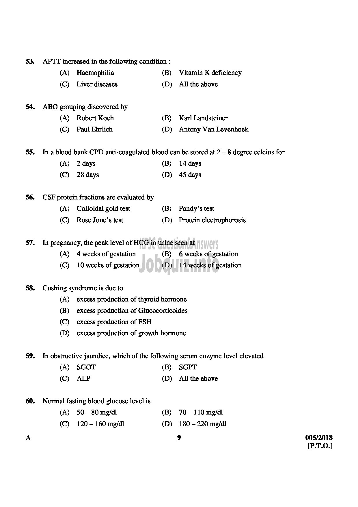 Kerala PSC Question Paper - LABORATORY TECHNICIAN GRADE II SR FROM SC/ST MEDICAL EDUCATION-9