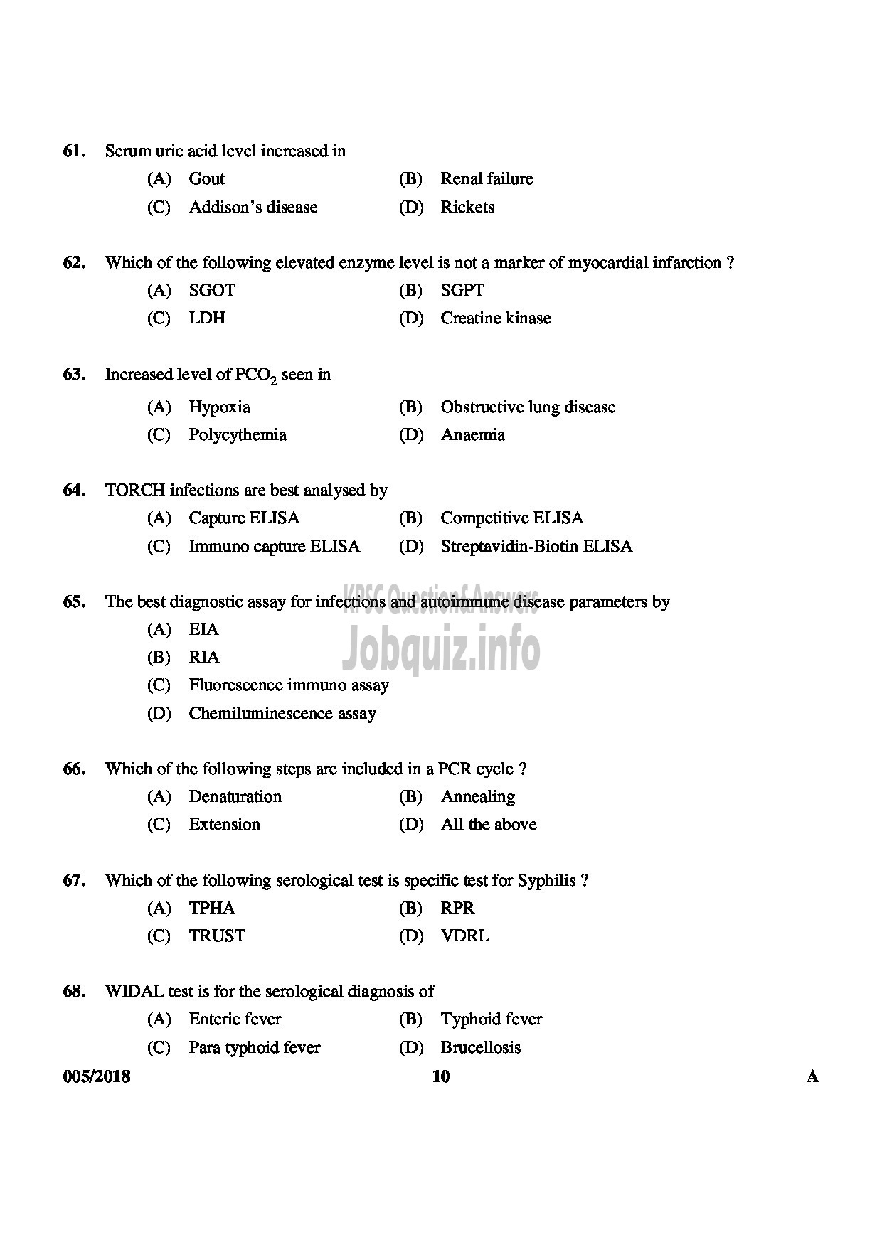 Kerala PSC Question Paper - LABORATORY TECHNICIAN GRADE II SR FROM SC/ST MEDICAL EDUCATION-10