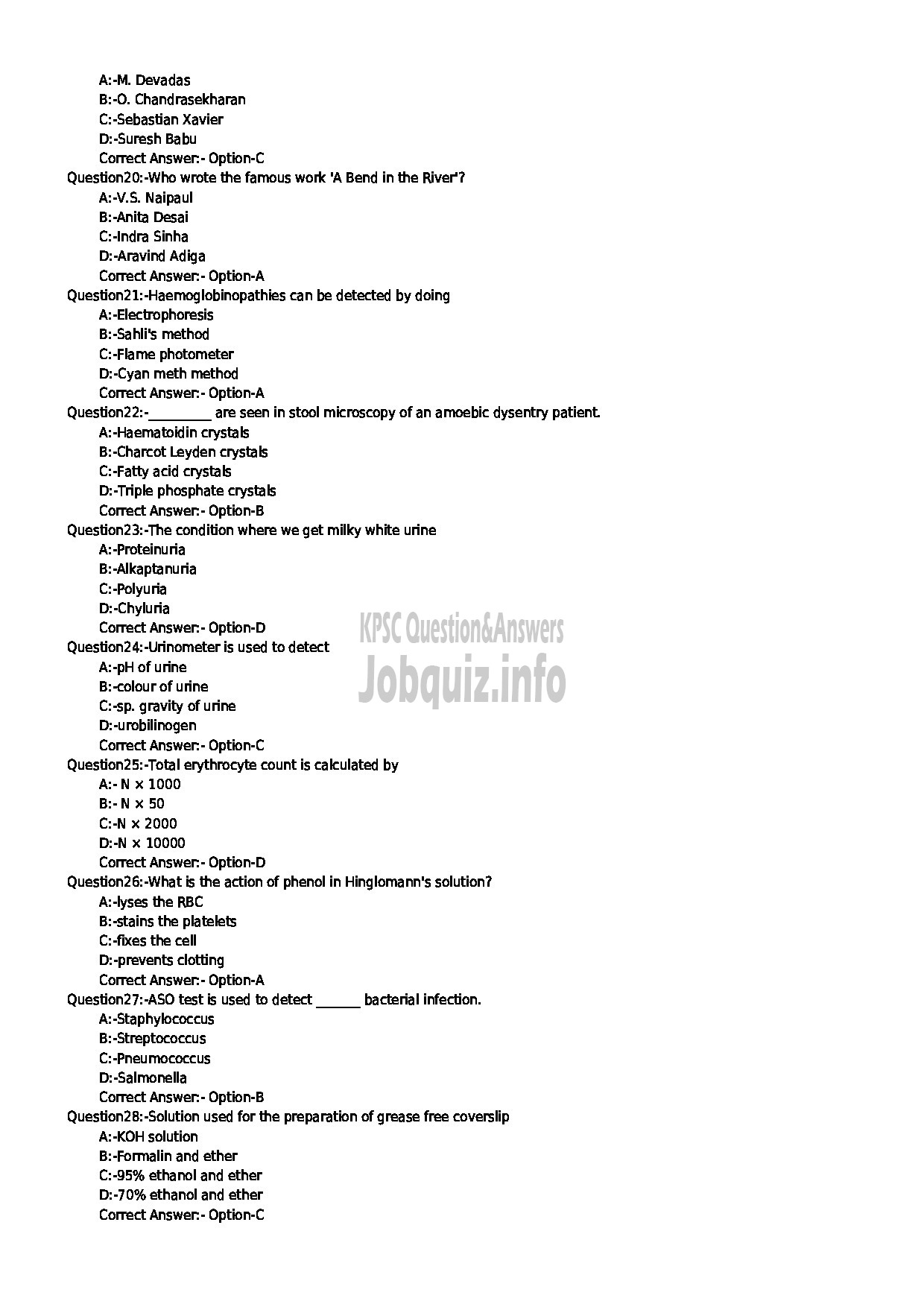 Kerala PSC Question Paper - LABORATORY TECHNICIAN GR II HEALTH SERVICES-3