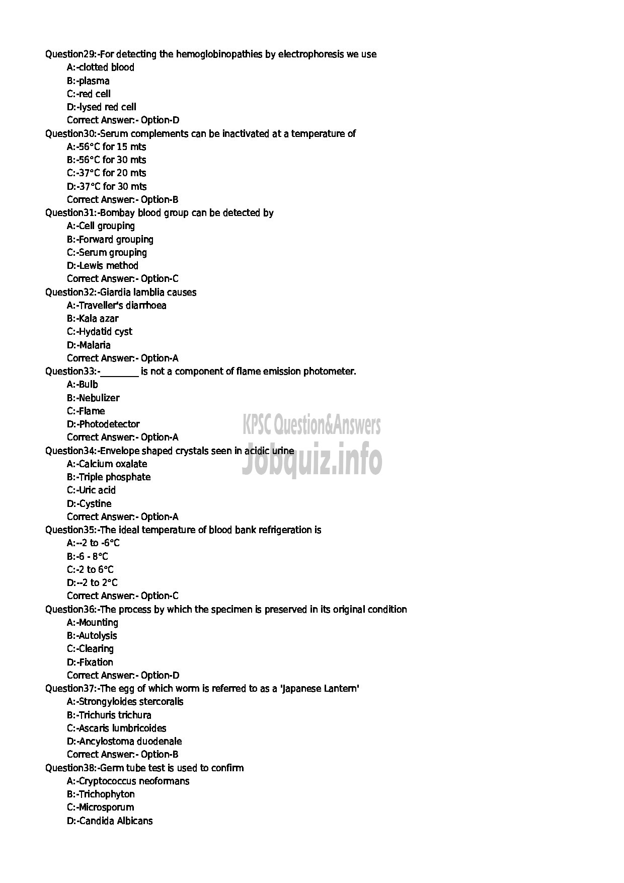 Kerala PSC Question Paper - LABORATORY TECHNICIAN GR II HEALTH SERVICES-4