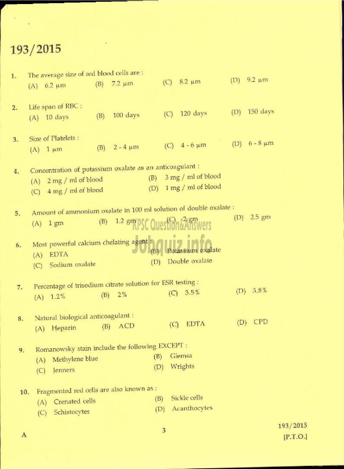 Kerala PSC Question Paper - LABORATORY TECHNICIAN GR II ISM-1