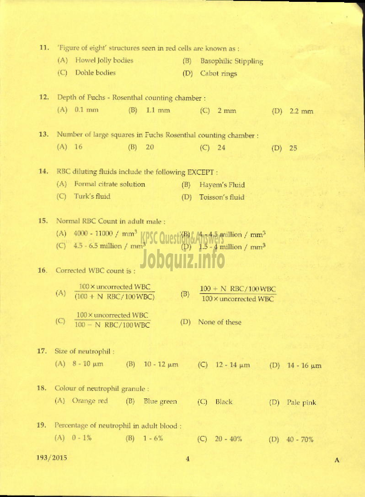 Kerala PSC Question Paper - LABORATORY TECHNICIAN GR II ISM-2