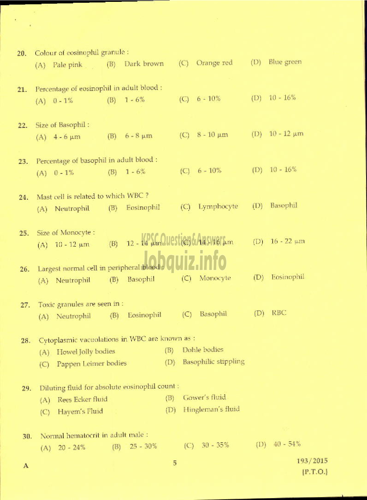 Kerala PSC Question Paper - LABORATORY TECHNICIAN GR II ISM-3