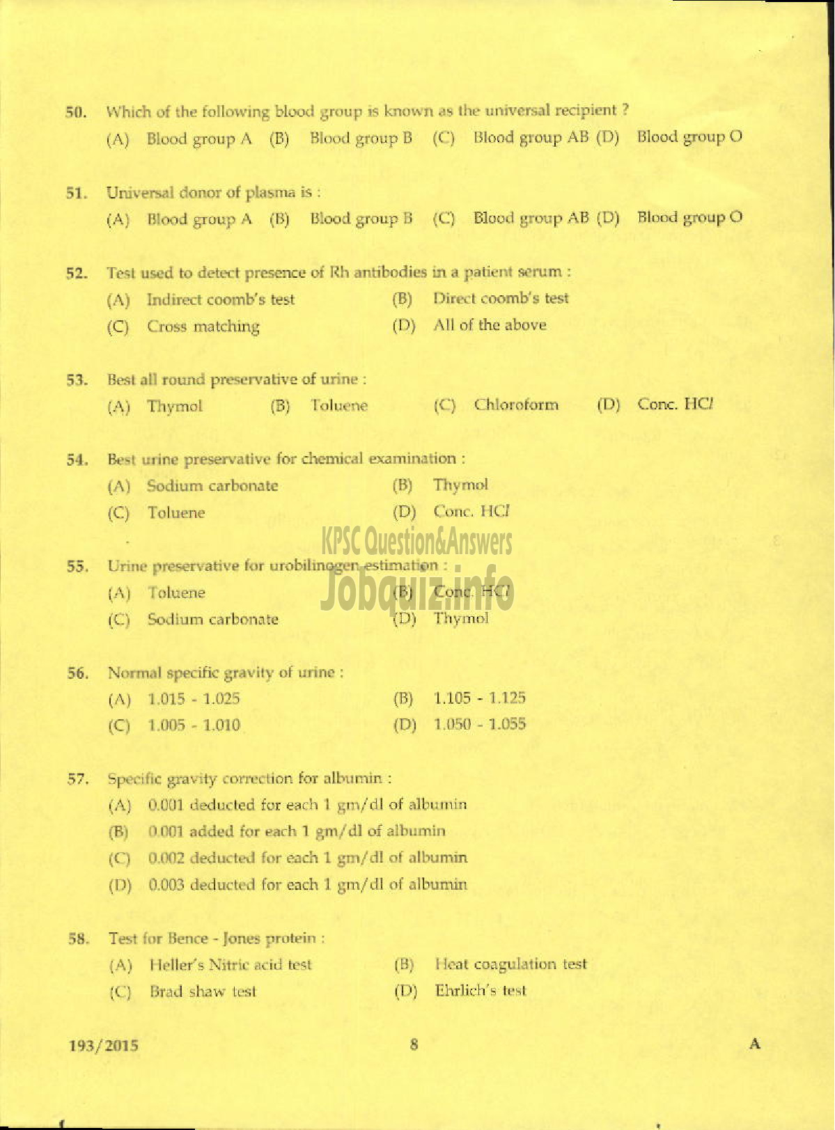 Kerala PSC Question Paper - LABORATORY TECHNICIAN GR II ISM-6