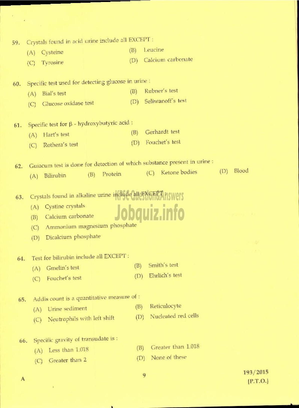 Kerala PSC Question Paper - LABORATORY TECHNICIAN GR II ISM-7