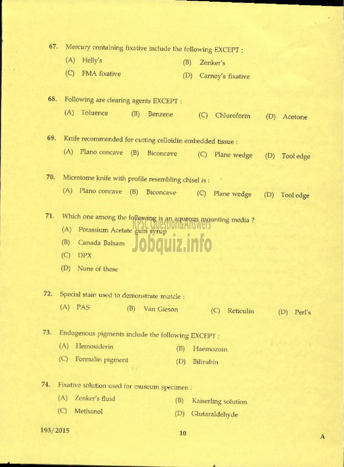 Kerala PSC Question Paper - LABORATORY TECHNICIAN GR II ISM-8