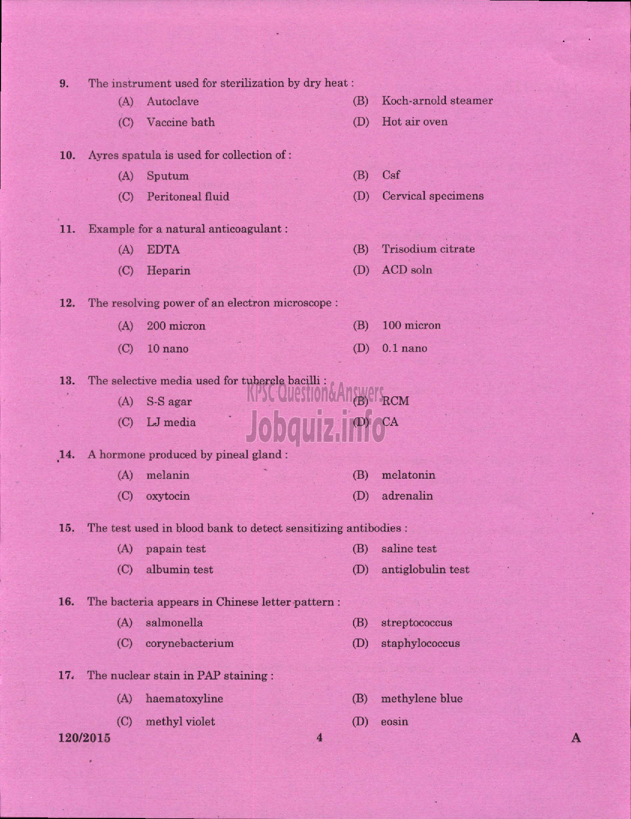 LABORATORY TECHNICIAN GR II/LABORATORY ASSISTANT GRADE II ANIMAL HUSBANDRY  : page 1 - Kerala PSC Question Paper