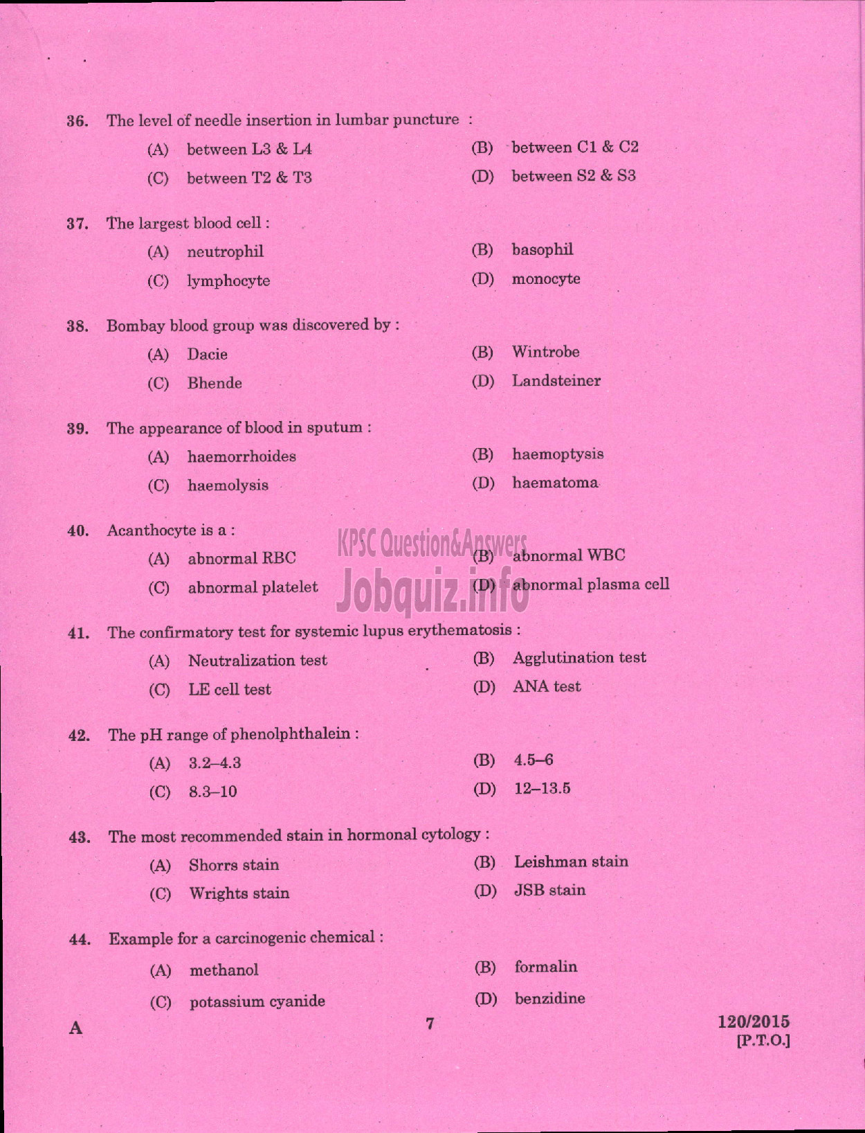 Kerala PSC Question Paper - LABORATORY TECHNICIAN GR II/LABORATORY ASSISTANT GRADE II ANIMAL HUSBANDRY-5