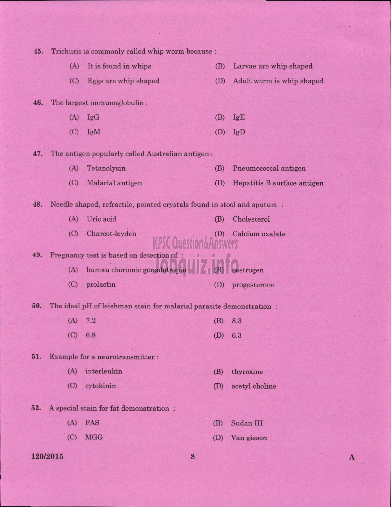 Kerala PSC Question Paper - LABORATORY TECHNICIAN GR II/LABORATORY ASSISTANT GRADE II ANIMAL HUSBANDRY-6