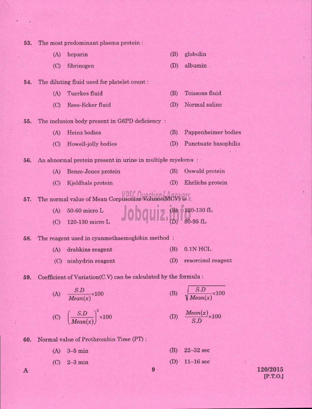 Kerala PSC Question Paper - LABORATORY TECHNICIAN GR II/LABORATORY ASSISTANT GRADE II ANIMAL HUSBANDRY-7