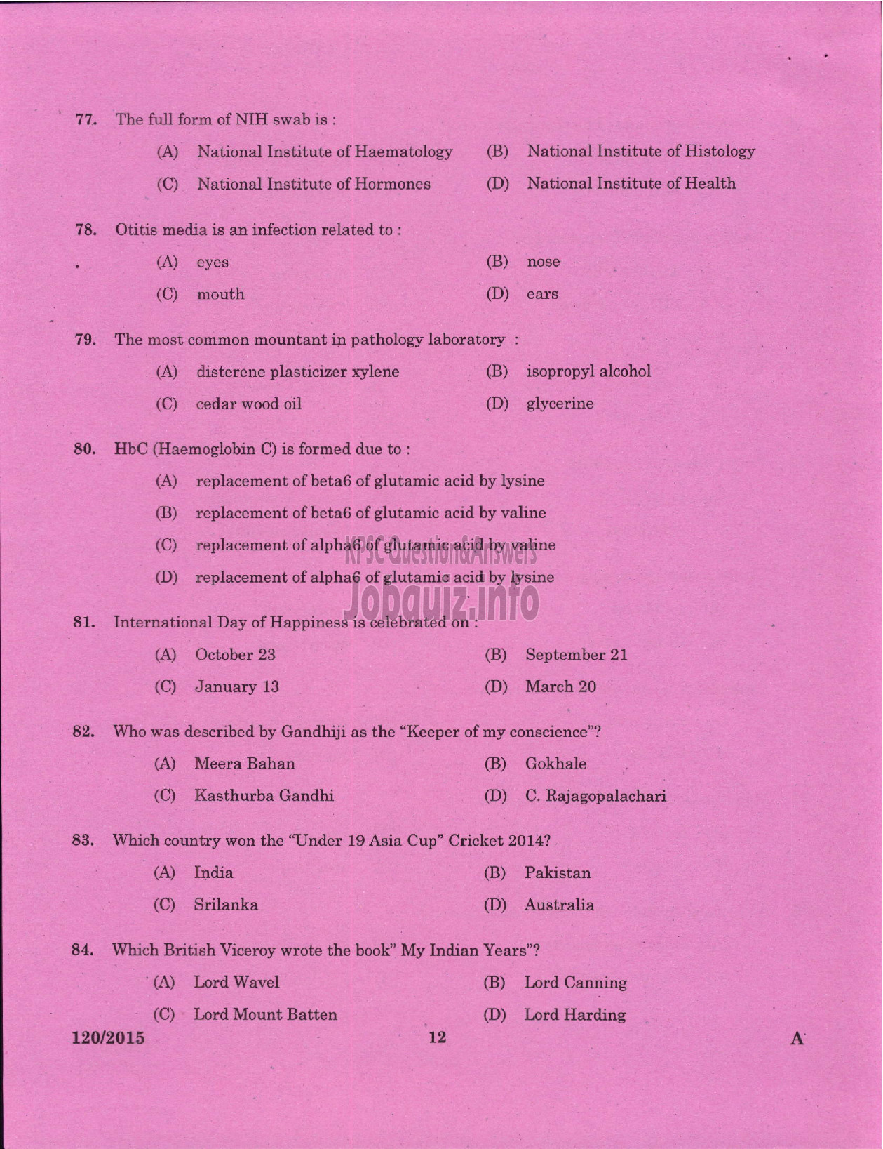 Kerala PSC Question Paper - LABORATORY TECHNICIAN GR II/LABORATORY ASSISTANT GRADE II ANIMAL HUSBANDRY-10