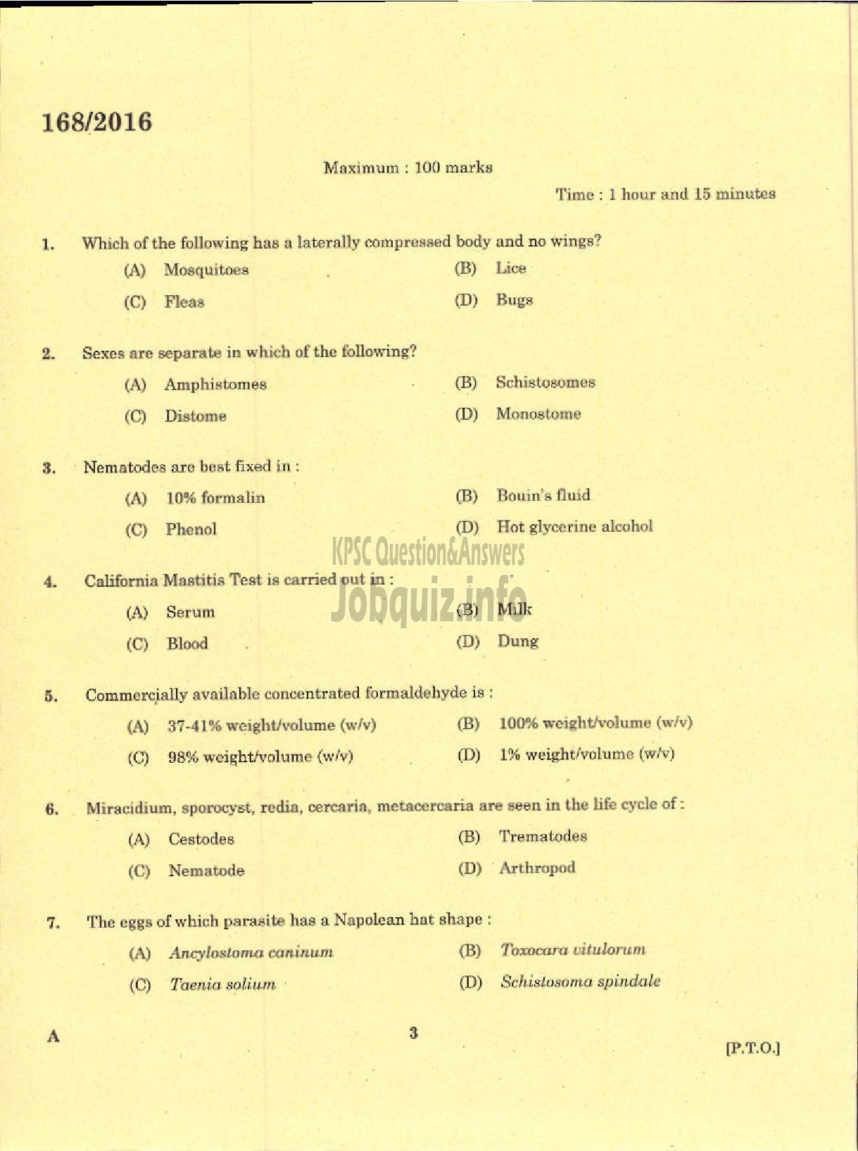 LABORATORY TECHNICIAN GR II LABORATORY ASSISTANT GR II ANIMAL HUSBANDRY :  page 0 - Kerala PSC Question Paper