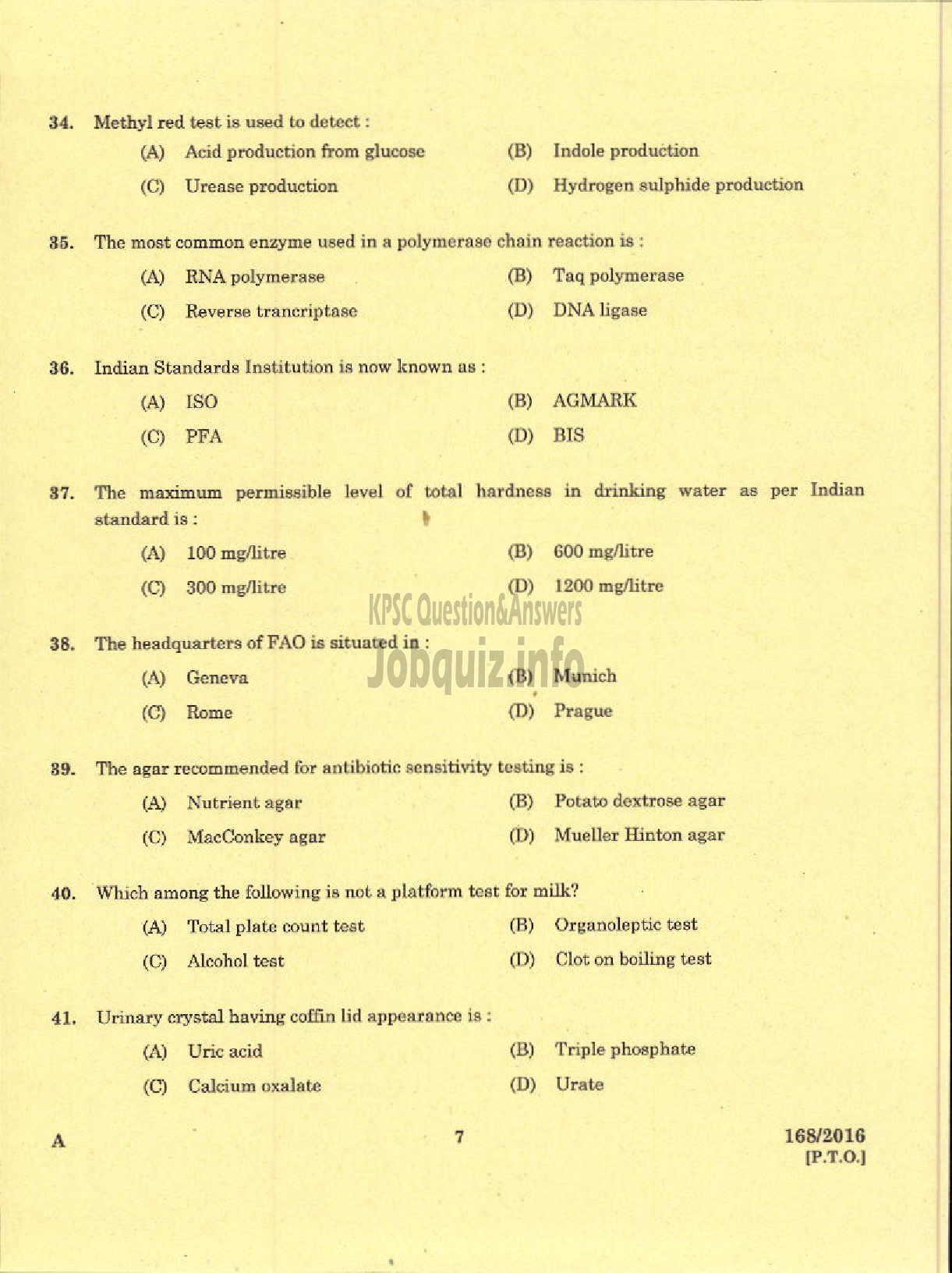 LABORATORY TECHNICIAN GR II LABORATORY ASSISTANT GR II ANIMAL HUSBANDRY :  page 4 - Kerala PSC Question Paper