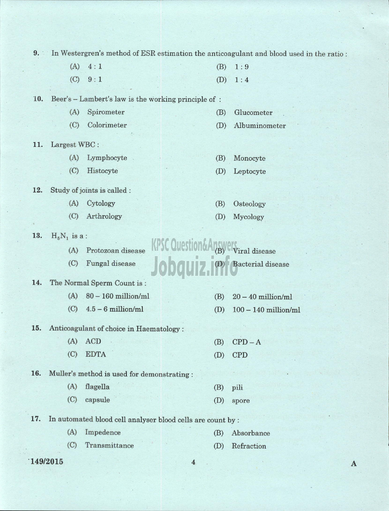 Kerala PSC Question Paper - LABORATORY TECHNICIAN GR II / LABORATORY ASST GR II ANIMAL HUSBANDRY-2