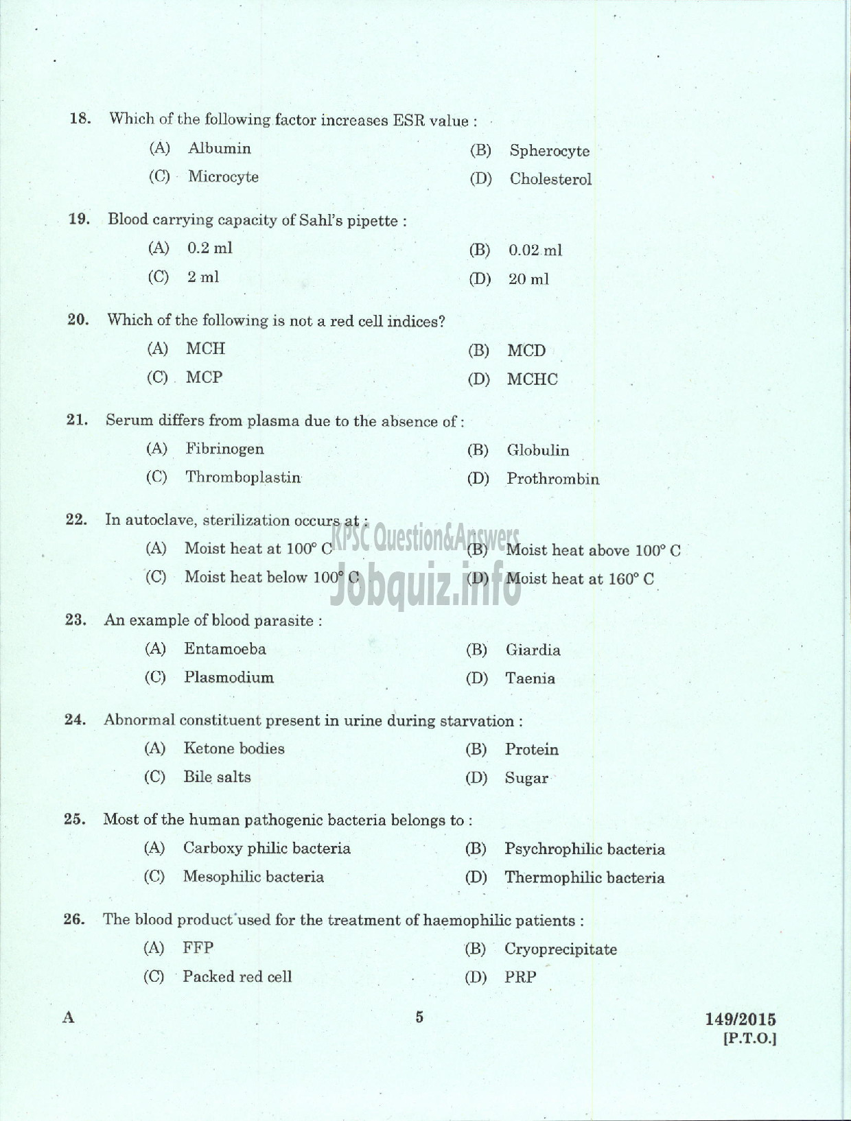 Kerala PSC Question Paper - LABORATORY TECHNICIAN GR II / LABORATORY ASST GR II ANIMAL HUSBANDRY-3