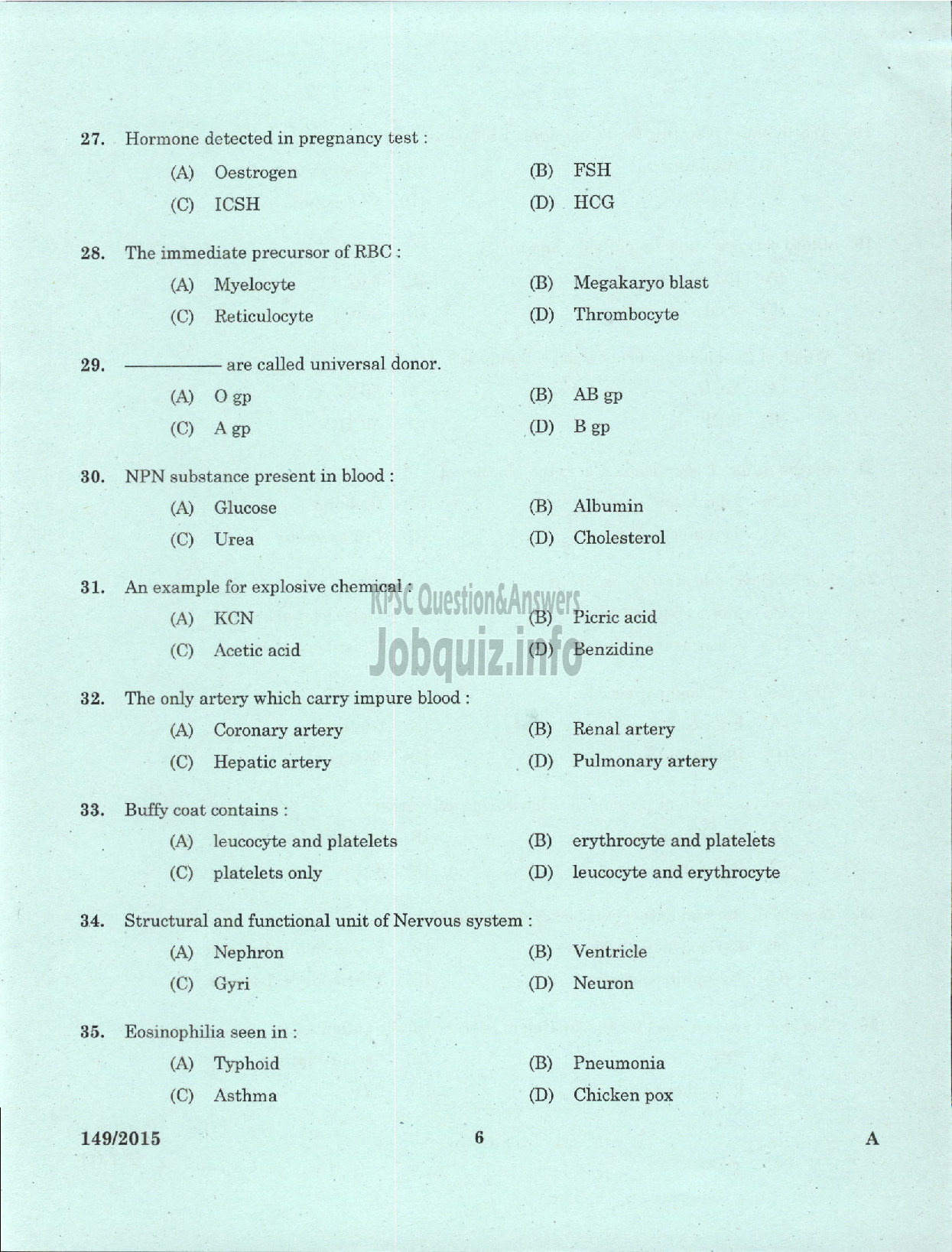 Kerala PSC Question Paper - LABORATORY TECHNICIAN GR II / LABORATORY ASST GR II ANIMAL HUSBANDRY-4