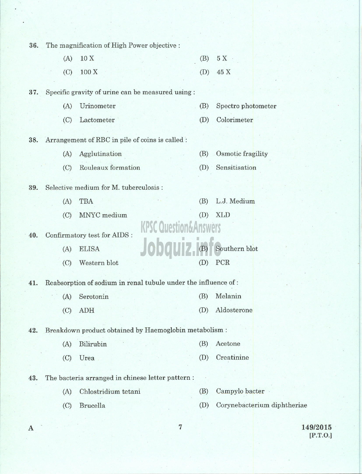 Kerala PSC Question Paper - LABORATORY TECHNICIAN GR II / LABORATORY ASST GR II ANIMAL HUSBANDRY-5