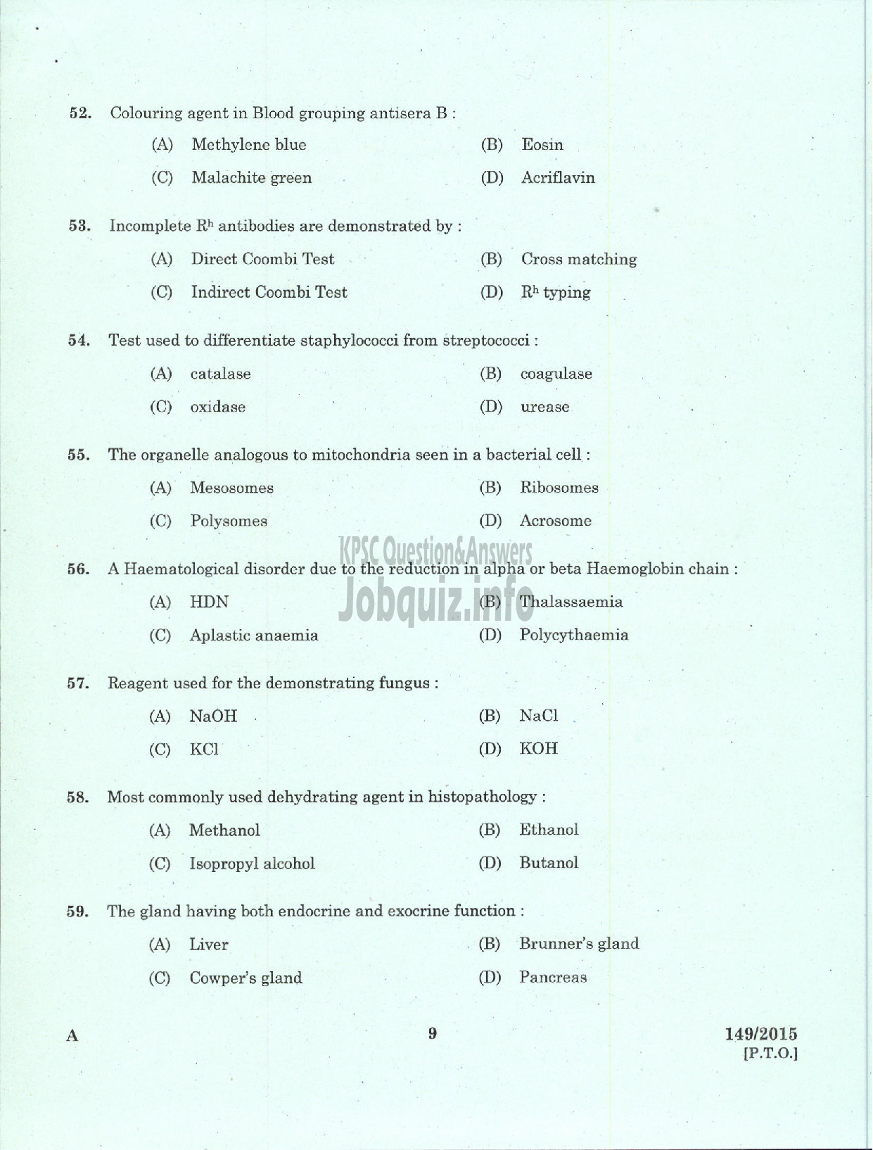 Kerala PSC Question Paper - LABORATORY TECHNICIAN GR II / LABORATORY ASST GR II ANIMAL HUSBANDRY-7