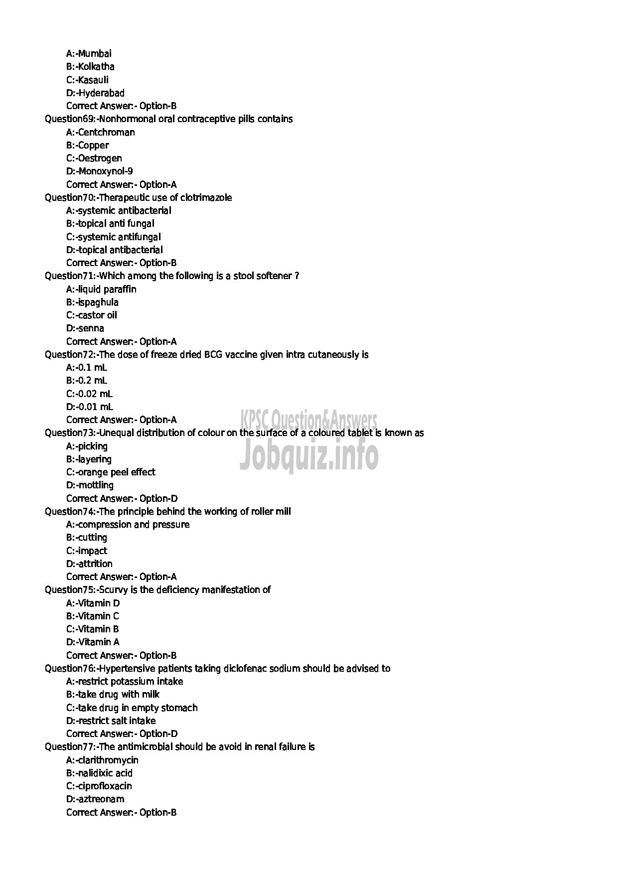 Kerala PSC Question Paper - LABORATORY TECHNICIAN GR II PHARMACY MEDICAL EDUCATION-8