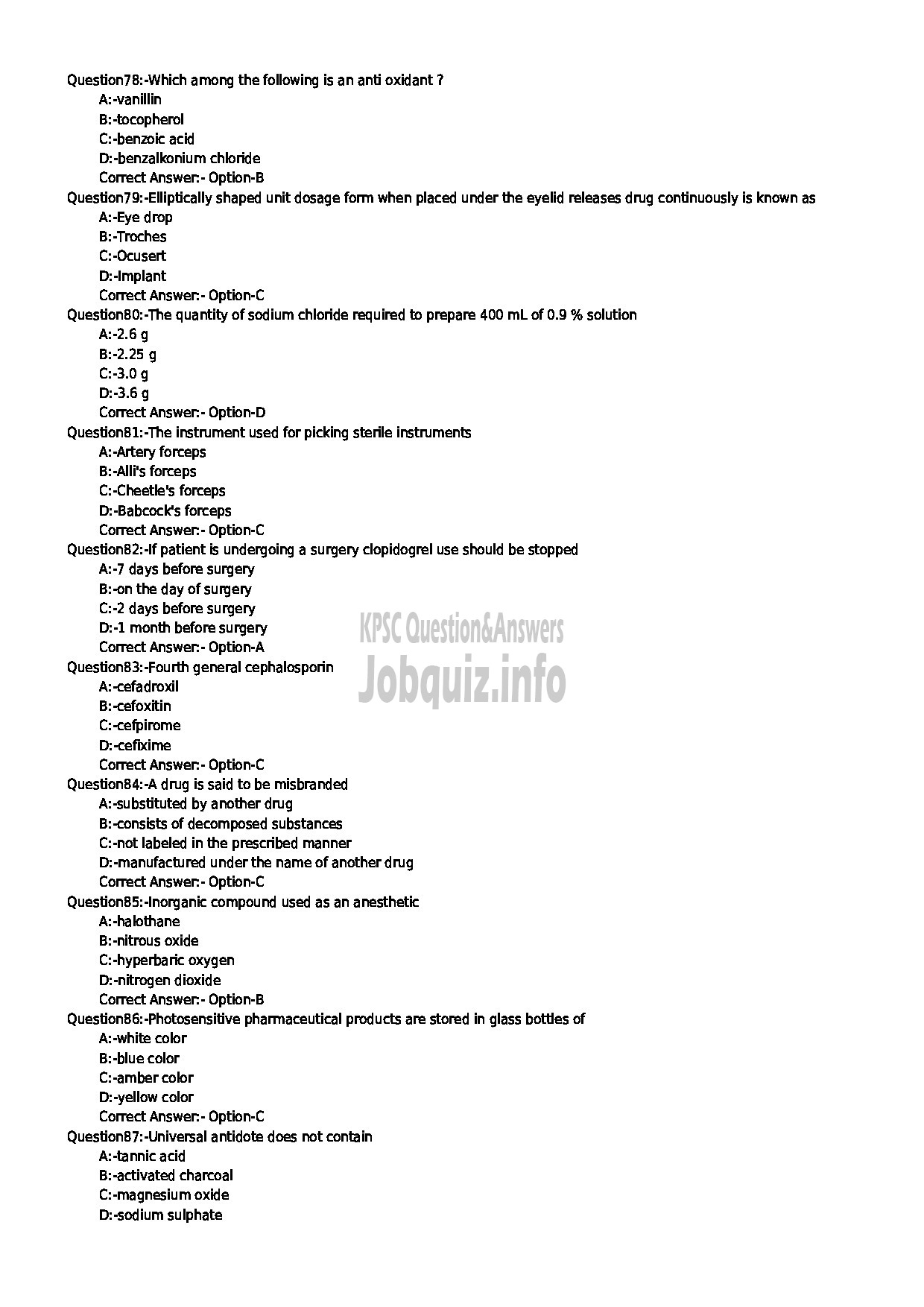 Kerala PSC Question Paper - LABORATORY TECHNICIAN GR II PHARMACY MEDICAL EDUCATION-9