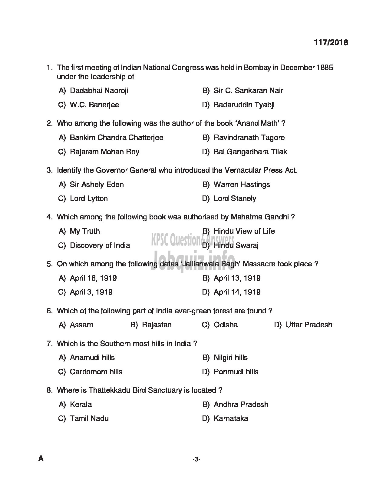 Kerala PSC Question Paper - LABORATORY TECHNICIAN KERALA DAIRY DEVELOPMENT-3