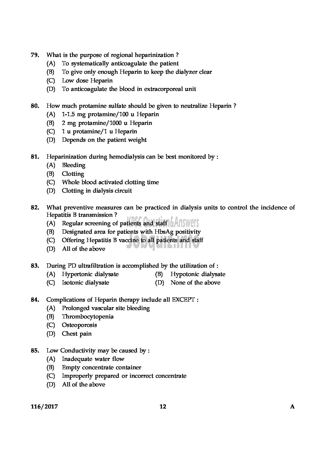 LAB ASSISTANT DIALYSIS MEDICAL EDUCATION page 11 Kerala PSC Question Paper