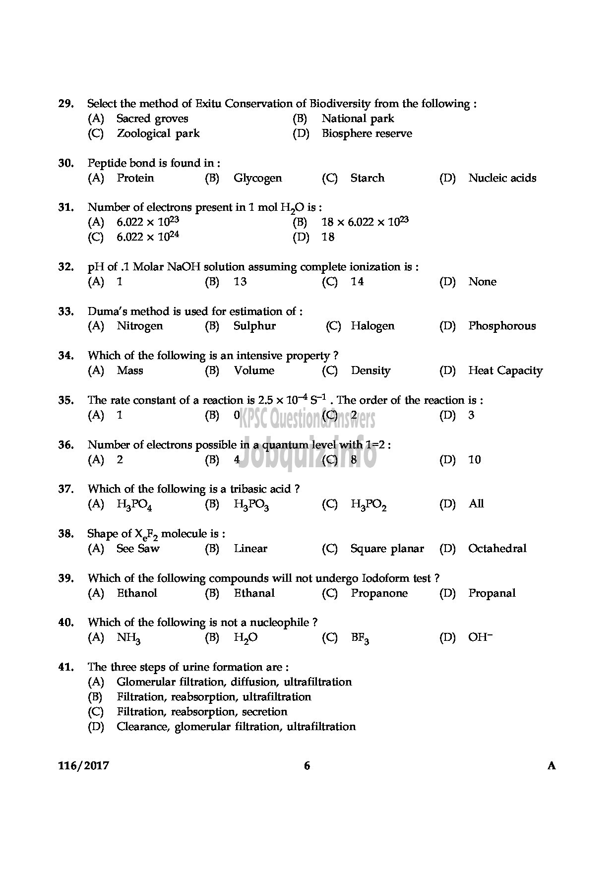 Kerala PSC Question Paper - LAB ASSISTANT DIALYSIS MEDICAL EDUCATION-6