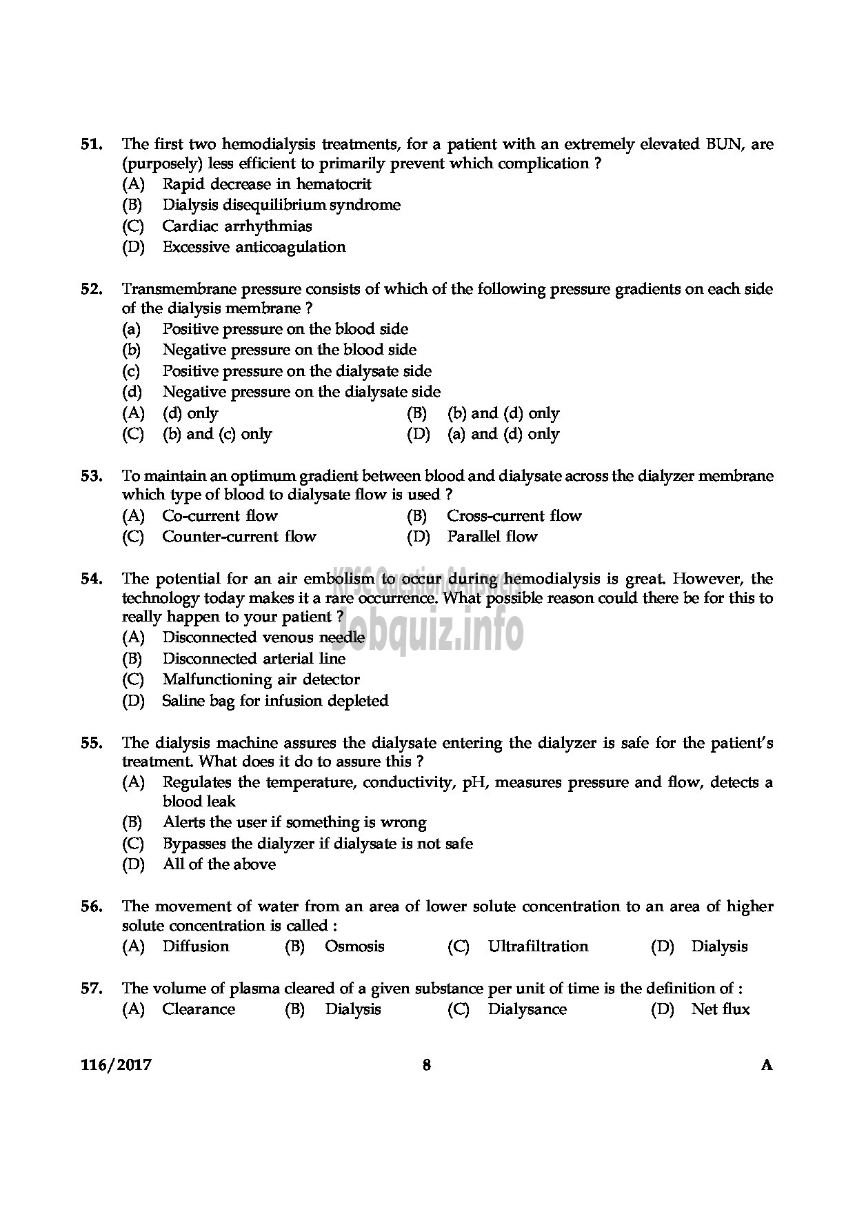 Kerala PSC Question Paper - LAB ASSISTANT DIALYSIS MEDICAL EDUCATION-8