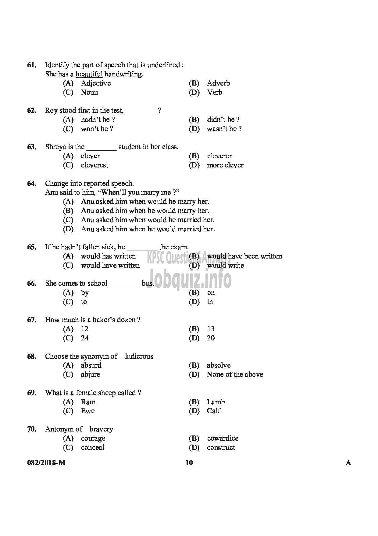 Kerala PSC Question Paper - LAB ASSISTANT HIGHER SECONDARY EDUCATION-10