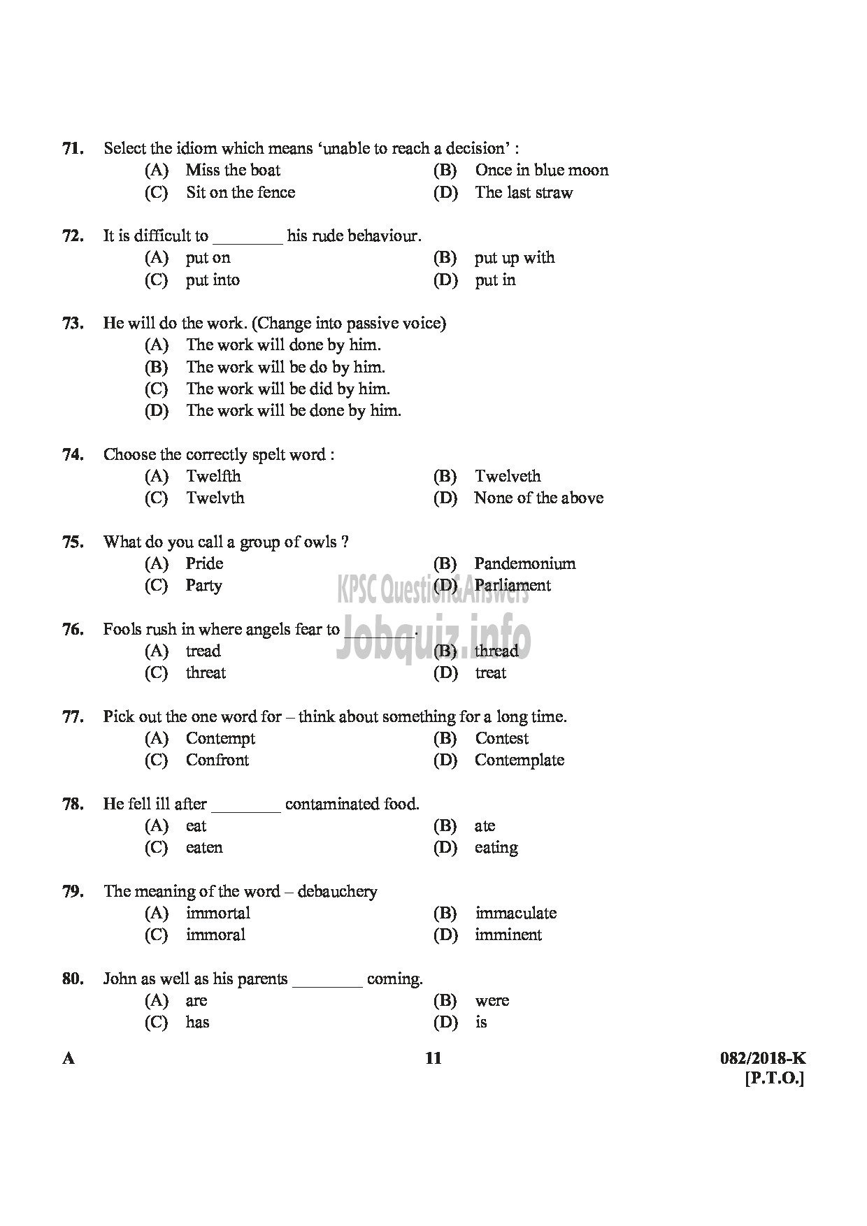 Kerala PSC Question Paper - LAB ASSISTANT HIGHER SECONDARY EDUCATION KANNADA-11