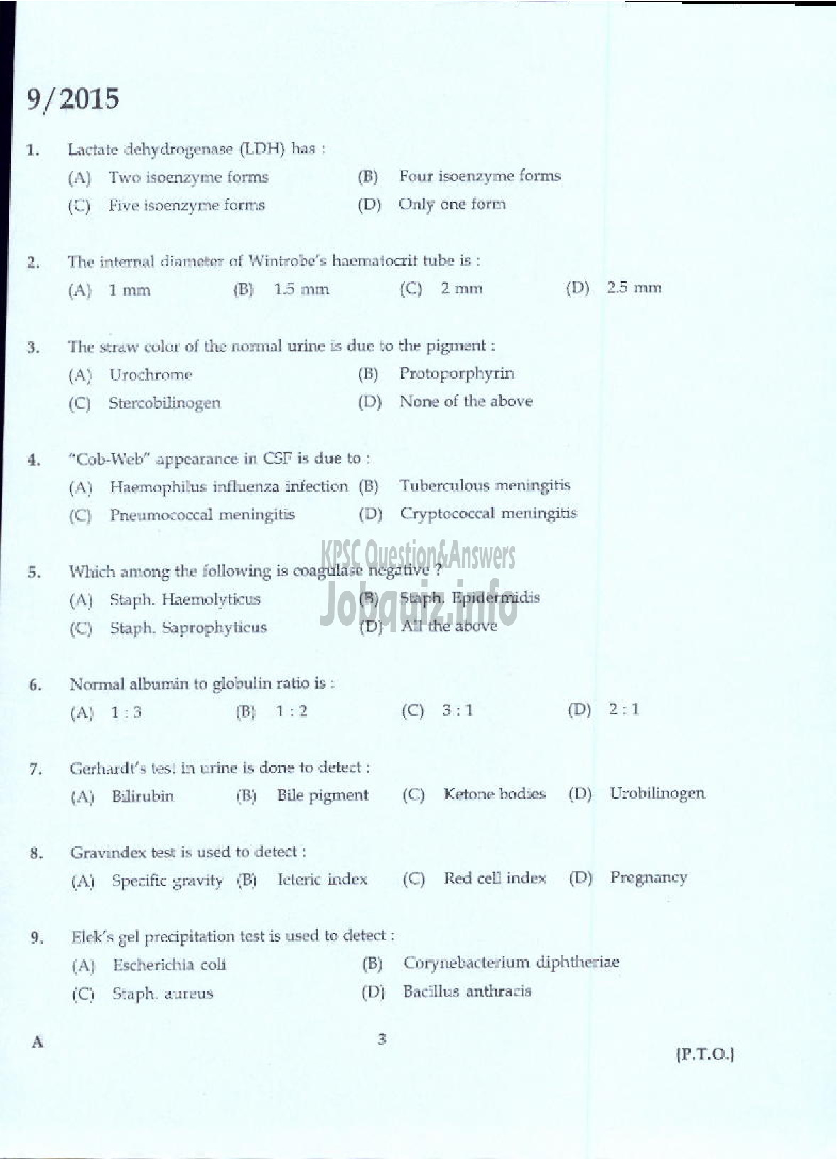 Kerala PSC Question Paper - LAB ATTENDER HOMOEOPATHY-1