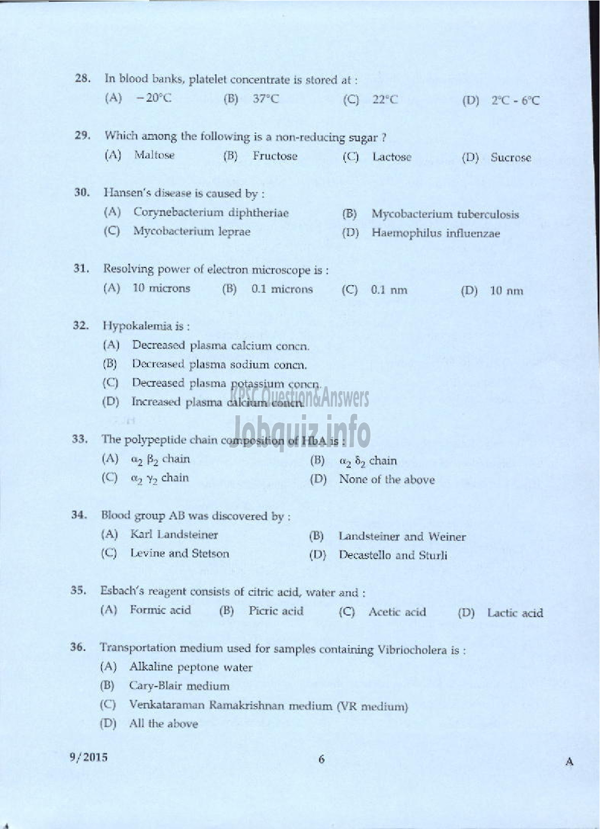 Kerala PSC Question Paper - LAB ATTENDER HOMOEOPATHY-4