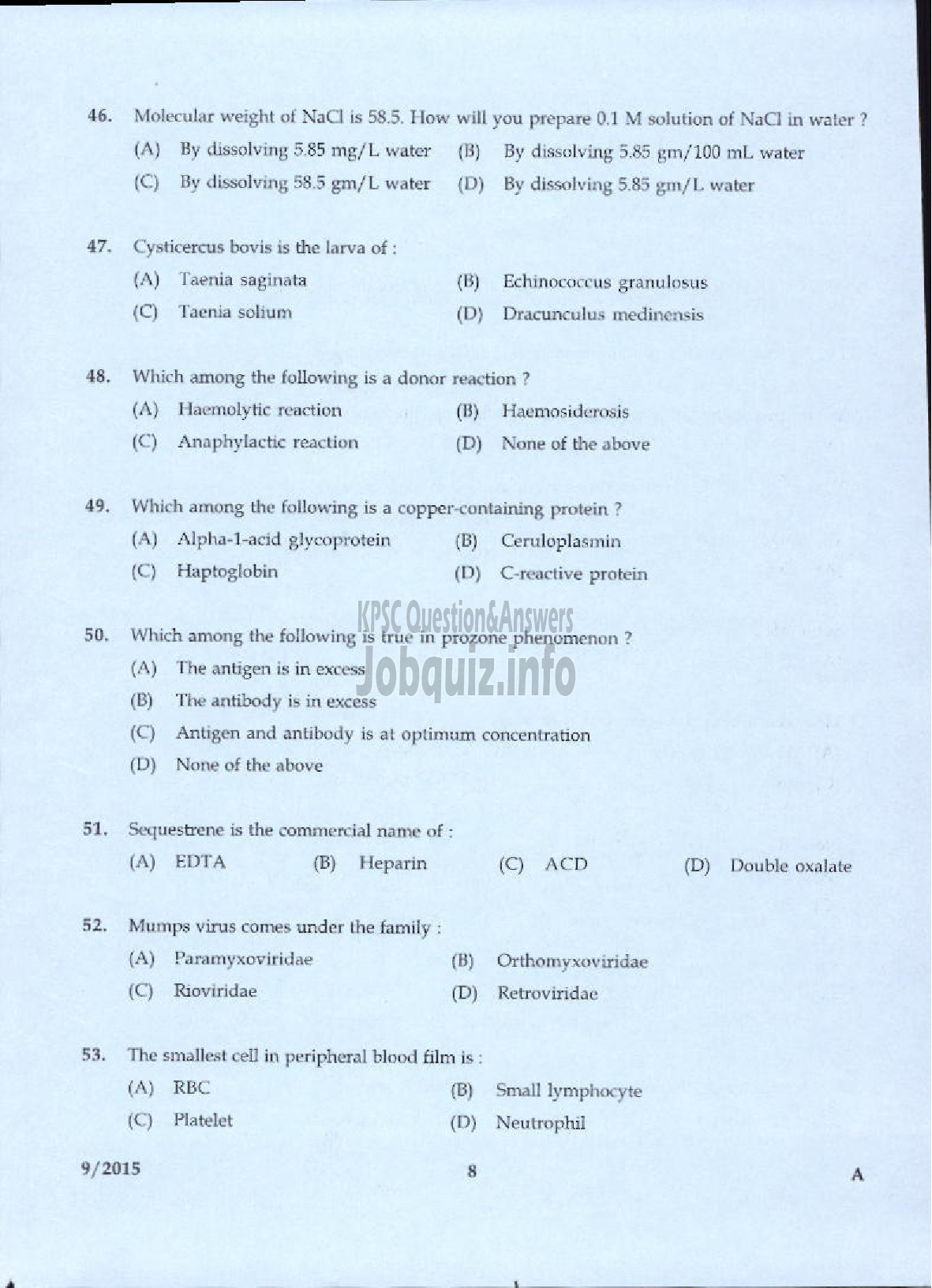 Kerala PSC Question Paper - LAB ATTENDER HOMOEOPATHY-6