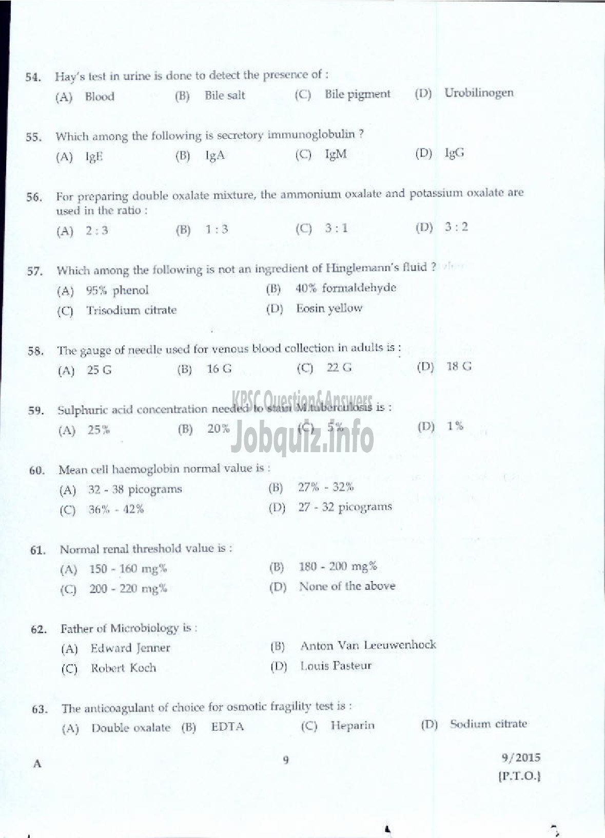 Kerala PSC Question Paper - LAB ATTENDER HOMOEOPATHY-7