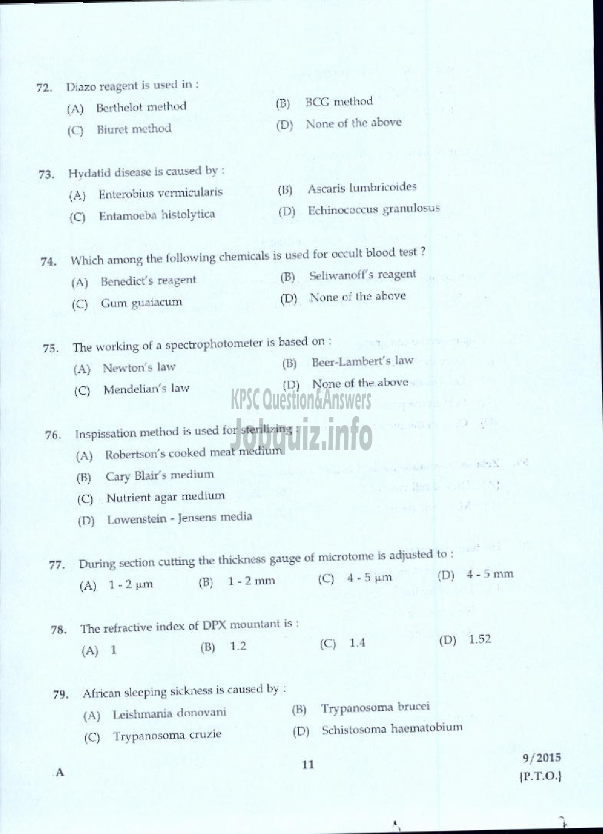 Kerala PSC Question Paper - LAB ATTENDER HOMOEOPATHY-9