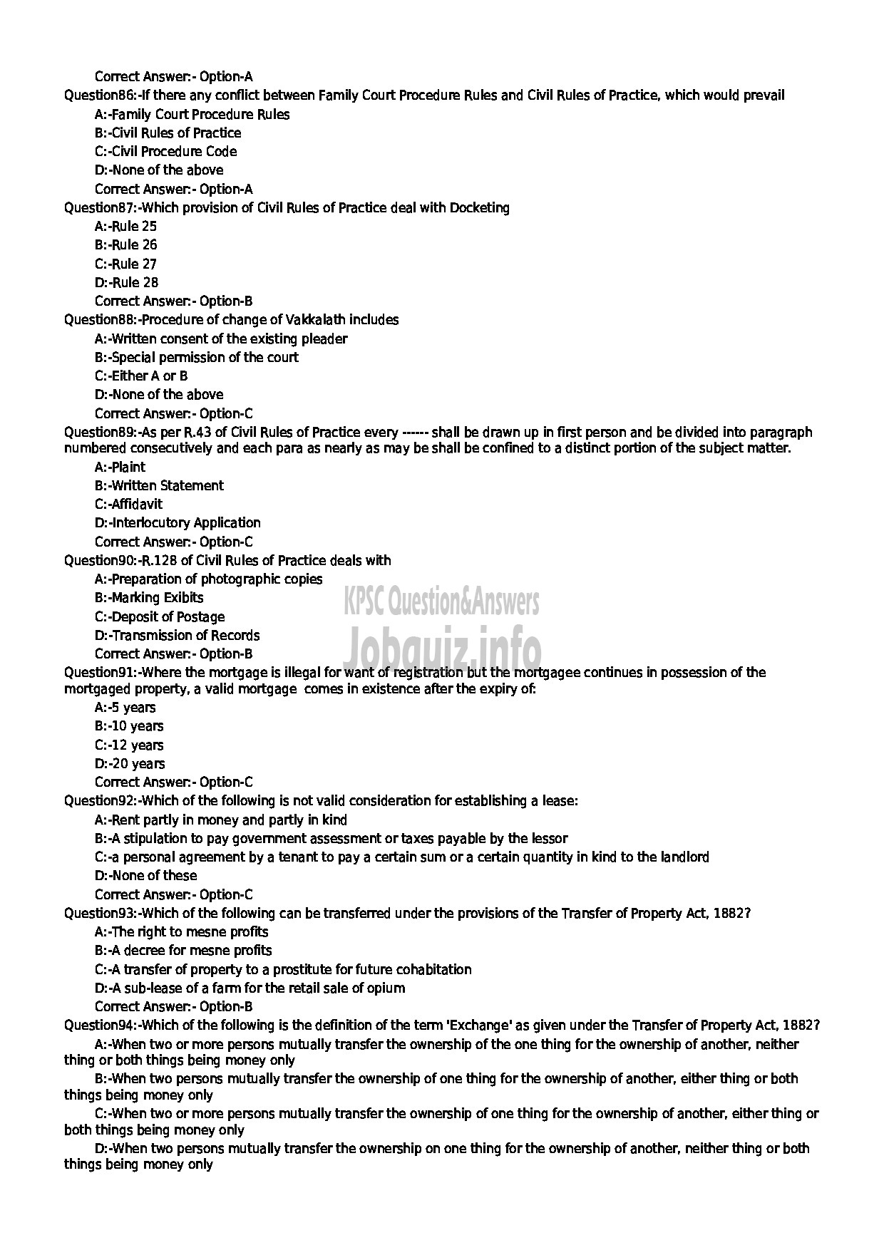 Kerala PSC Question Paper - LAW OFFICER (PART I / PART II) KERALA STATE CO OPERATIVE BANK LTD-10