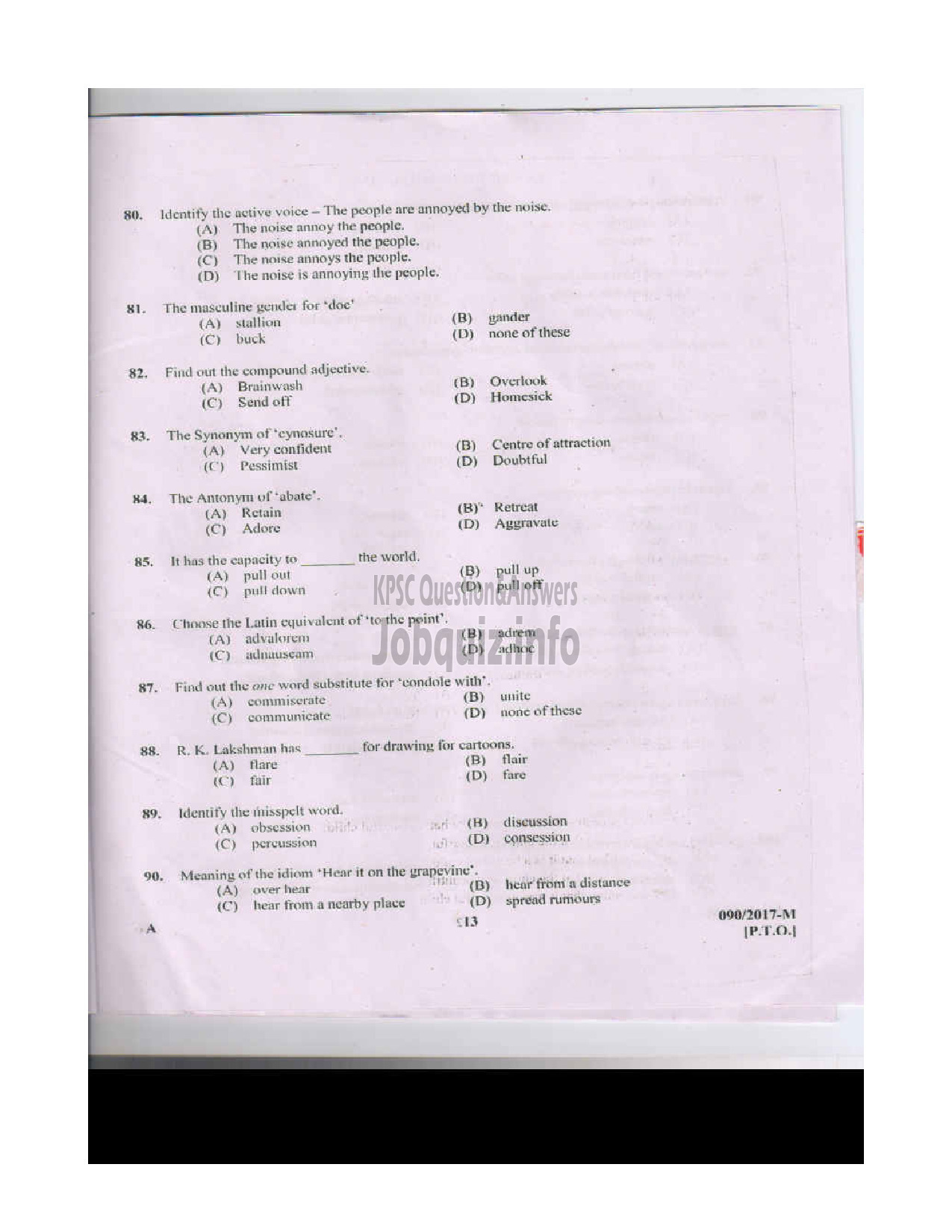 Kerala PSC Question Paper - LDCLERK VARIOUS BY TRANSFER MALAYALAM/ENGLISH-12