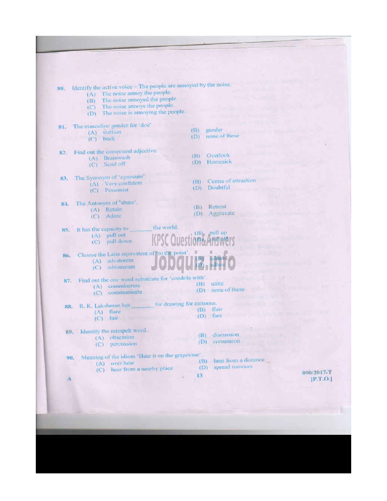 Kerala PSC Question Paper - LDCLERK VARIOUS BY TRANSFER TAMIL/ENGLISH-12