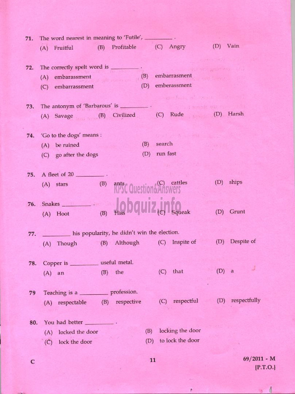 Kerala PSC Question Paper - LDC 2011 ALAPPUZHA DISTRICT ( Malayalam ) -9