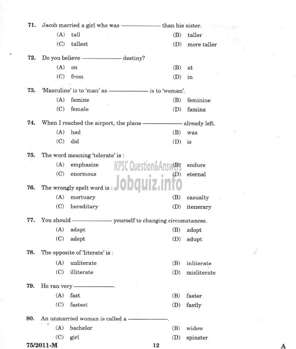 Kerala PSC Question Paper - LDC 2011 IDUKKI DISTRICT ( Malayalam ) -10