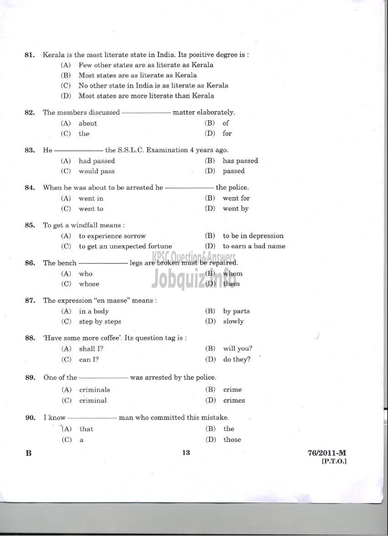 Kerala PSC Question Paper - LDC 2011 KANNUR DISTRICT ( Malayalam ) -11