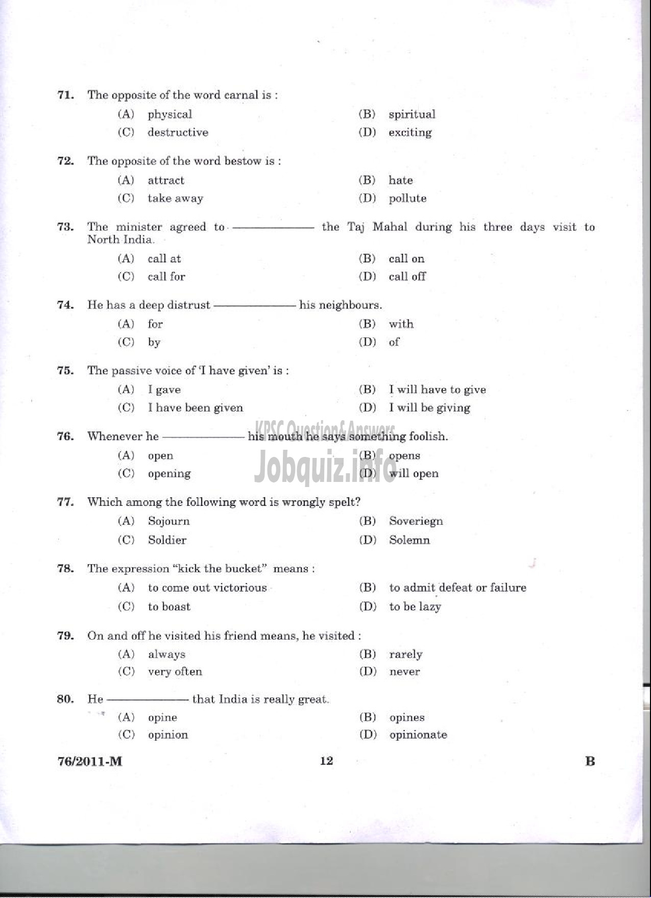 Kerala PSC Question Paper - LDC 2011 KANNUR DISTRICT ( Malayalam ) -10