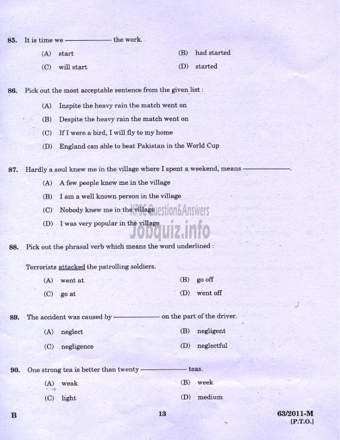 Kerala PSC Question Paper - LDC 2011 KOTTAYAM DISTRICT ( Malayalam ) -11