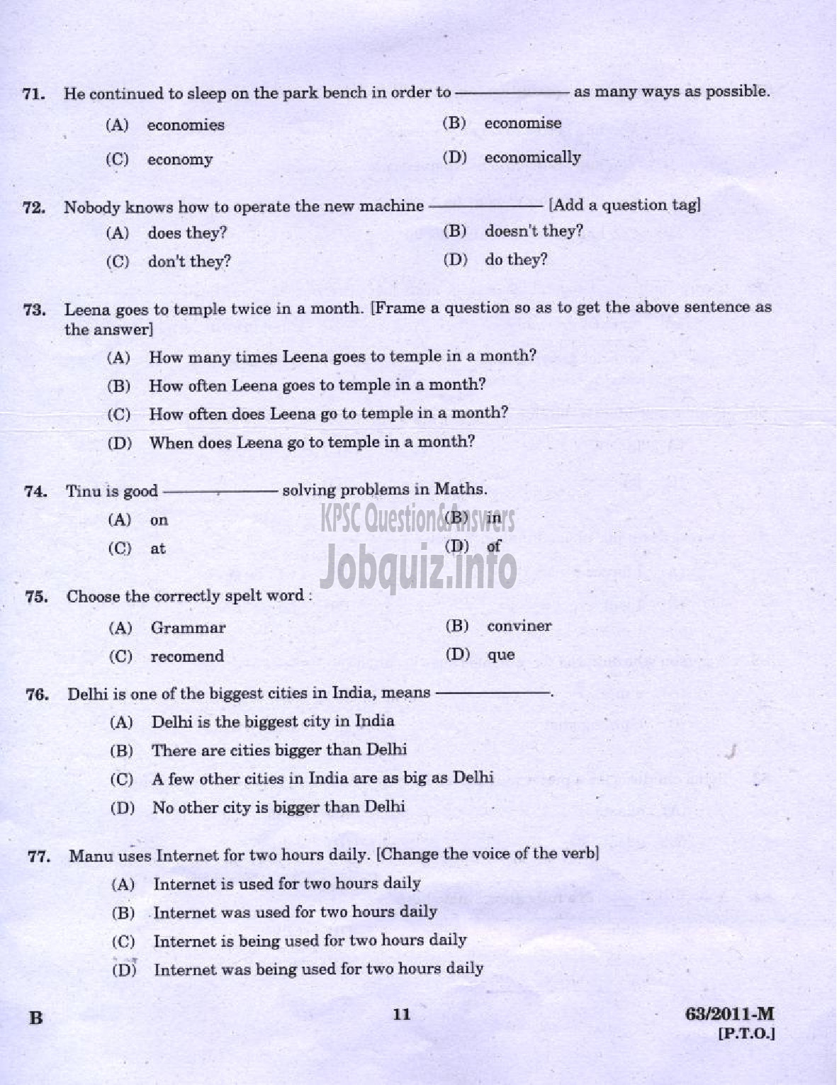 Kerala PSC Question Paper - LDC 2011 KOTTAYAM DISTRICT ( Malayalam ) -9