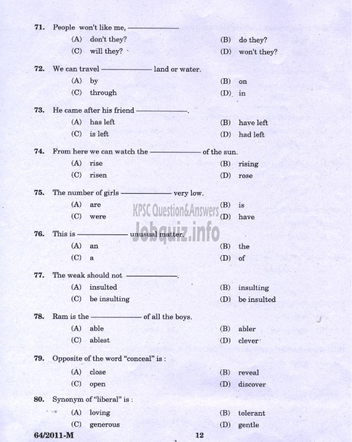 Kerala PSC Question Paper - LDC 2011 KOZHIKKODE DISTRICT ( Malayalam ) -10