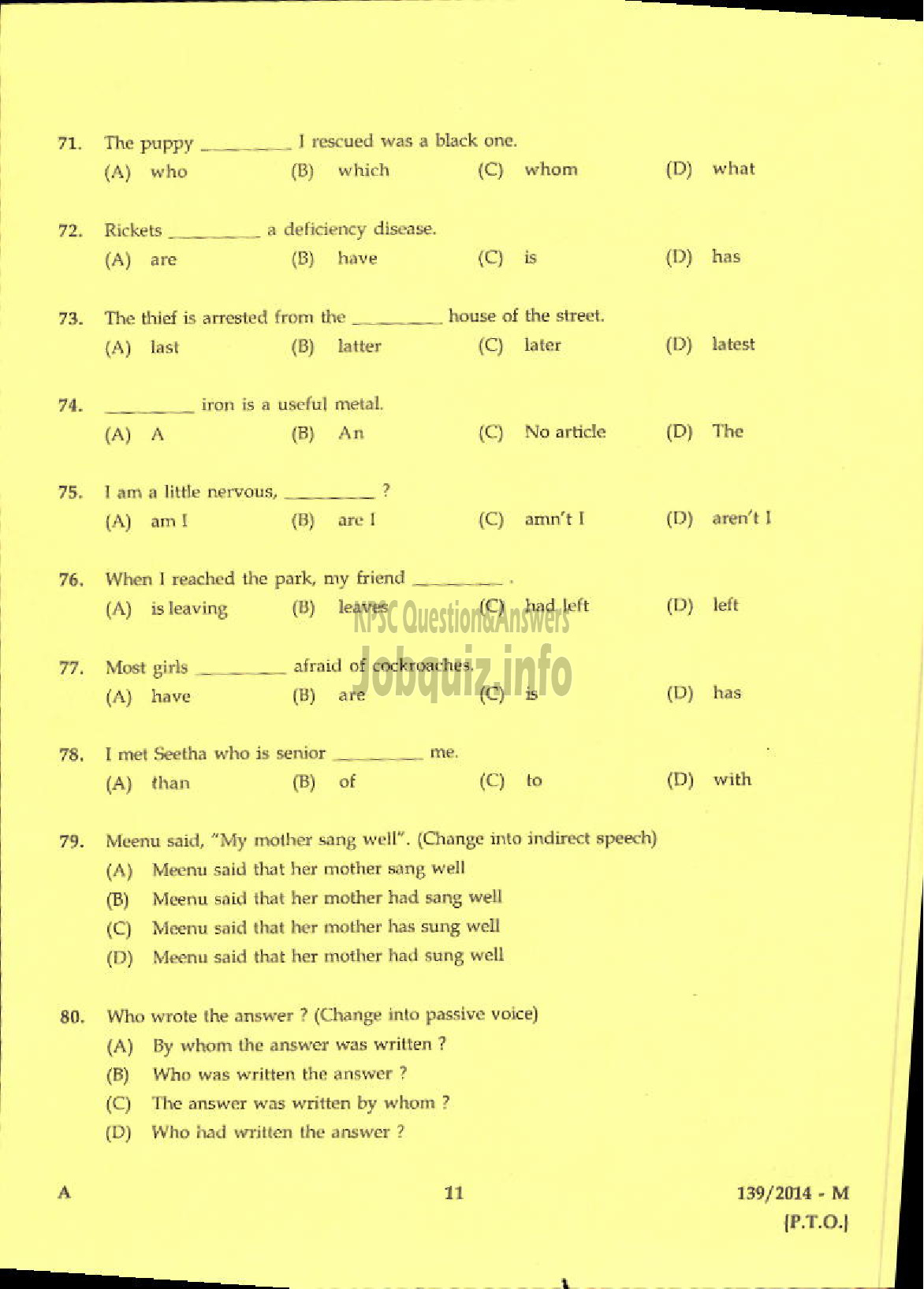 Kerala PSC Question Paper - LDC SR FOR ST VARIOUS IDK / VEO GR II NCA PH ALP KGD TSR RURAL DEVELOPMENT ( Malayalam ) -9