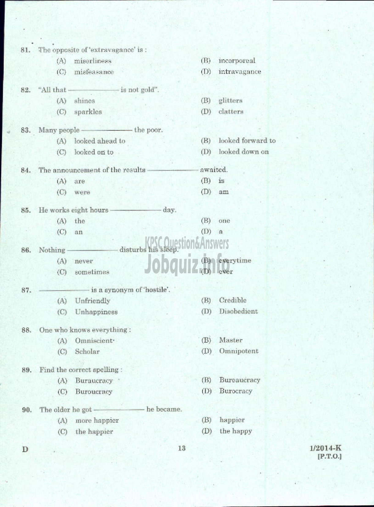 Kerala PSC Question Paper - LDC VARIOUS 2014 ERNAKUKAM ( Kannada )-11