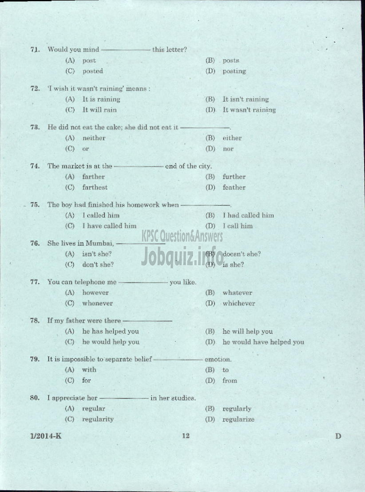 Kerala PSC Question Paper - LDC VARIOUS 2014 ERNAKUKAM ( Kannada )-10